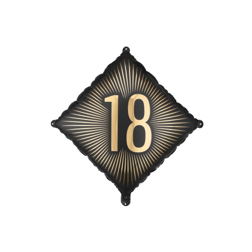 Črn folijski balon 18 z zlatim napisom, 46 × 46 cm